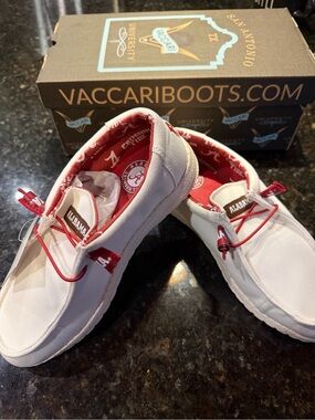 Vaccari University Alabama Crimson Tide White Canvas Slip On Loafers Shoes NIB